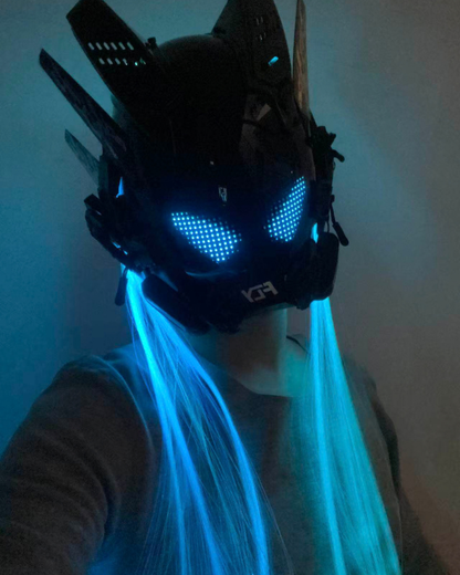 Cyberpunk Light-Up Dreadlocks Mecha LED Helmet Mask