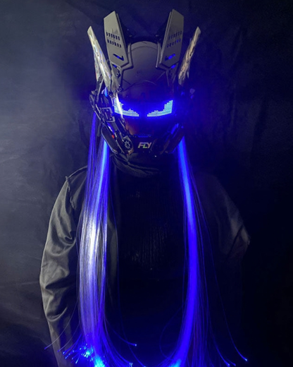 Cyberpunk Light-Up Dreadlocks Mecha LED Helmet Mask