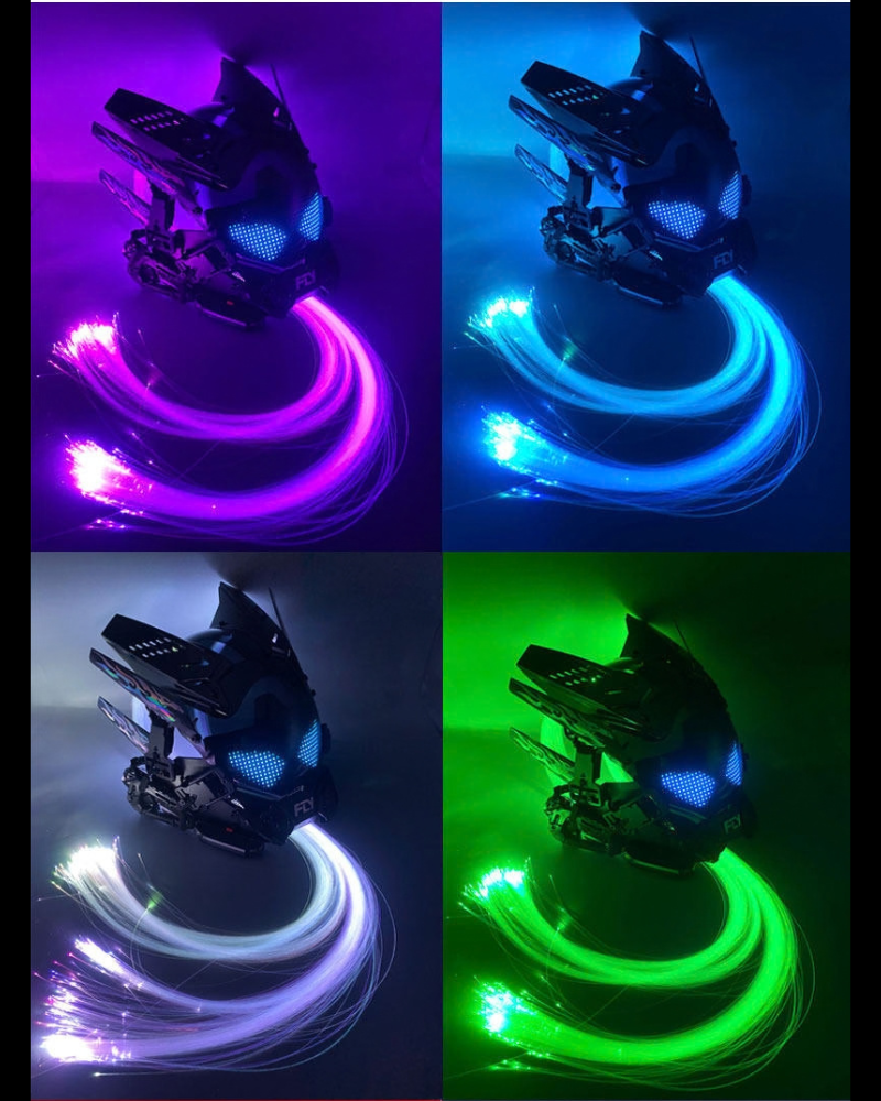 Cyberpunk Light-Up Dreadlocks Mecha LED Helmet Mask