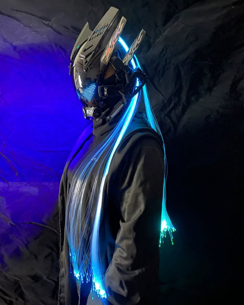 Cyberpunk Light-Up Dreadlocks Mecha LED Helmet Mask