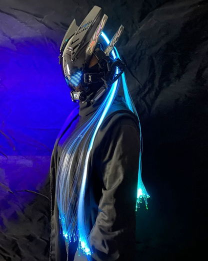 Cyberpunk Light-Up Dreadlocks Mecha LED Helmet Mask
