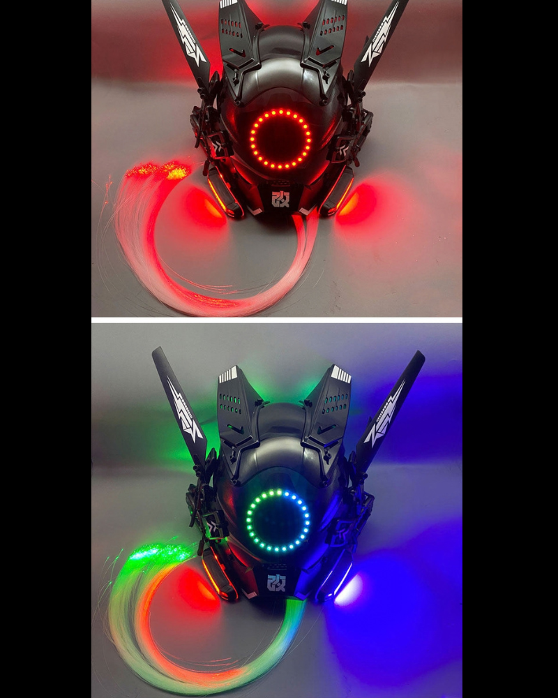 Cyberpunk Light-Up Dreadlocks Mecha LED Helmet Mask