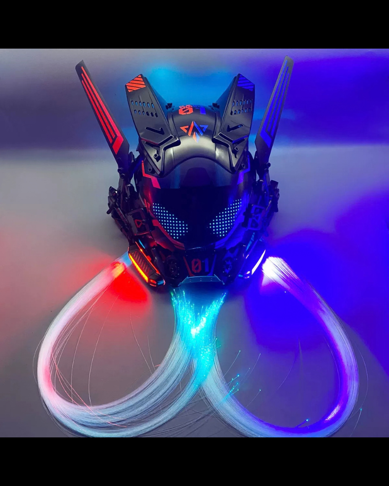 Cyberpunk Light-Up Dreadlocks Mecha LED Helmet Mask