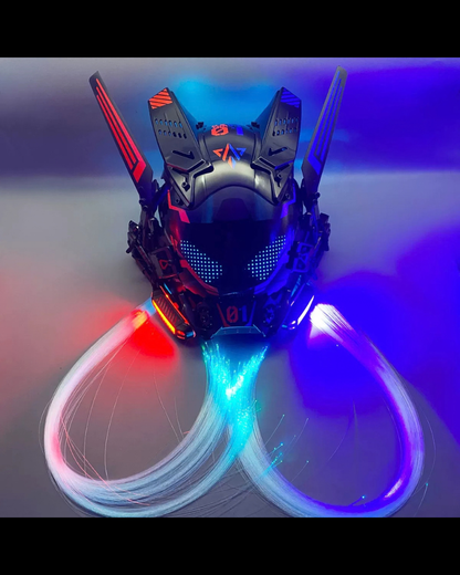 Cyberpunk Light-Up Dreadlocks Mecha LED Helmet Mask