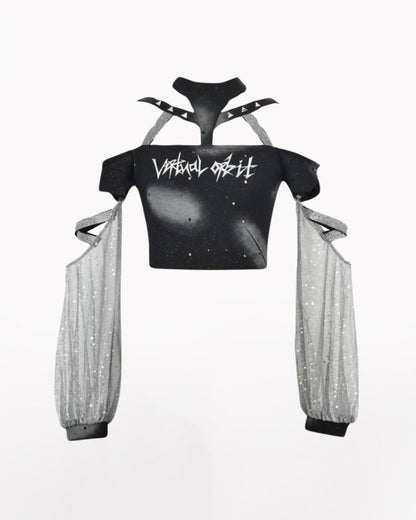 Cyberpunk Elf Futuristic Sequined Top &amp; Mini Skirt (Sold Separately）
