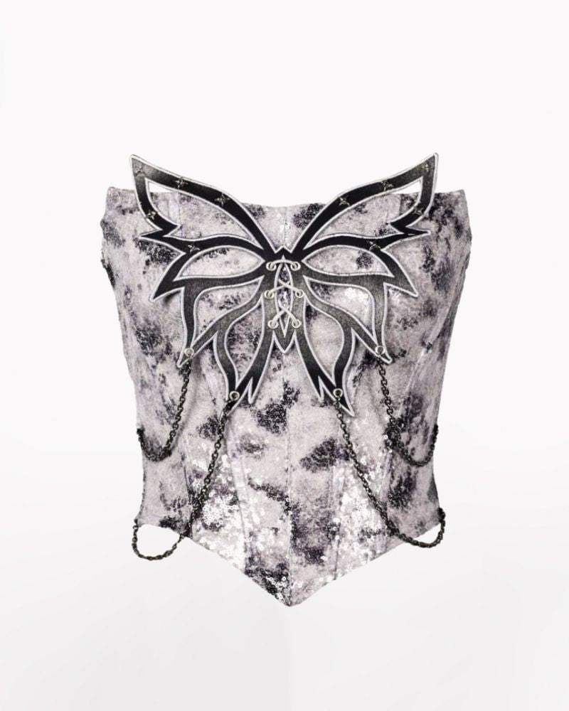 Cyberpunk Elf Futuristic Sequined Top &amp; Mini Skirt (Sold Separately）