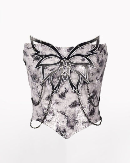 Cyberpunk Elf Futuristic Sequined Top &amp; Mini Skirt (Sold Separately）