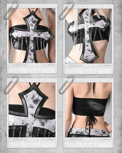 Cyberpunk Elf Futuristic Sequined Top &amp; Mini Skirt (Sold Separately）