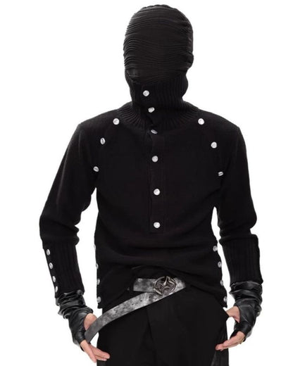 Dark Opium Style Button-Up Turtleneck Knit Sweater