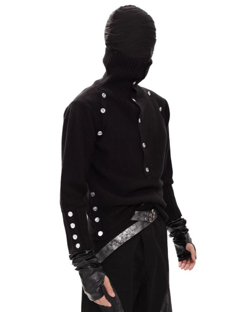 Dark Opium Style Button-Up Turtleneck Knit Sweater