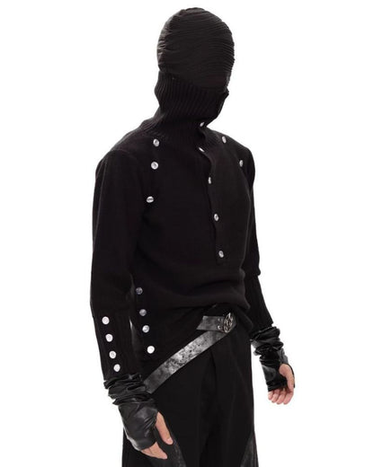 Dark Opium Style Button-Up Turtleneck Knit Sweater