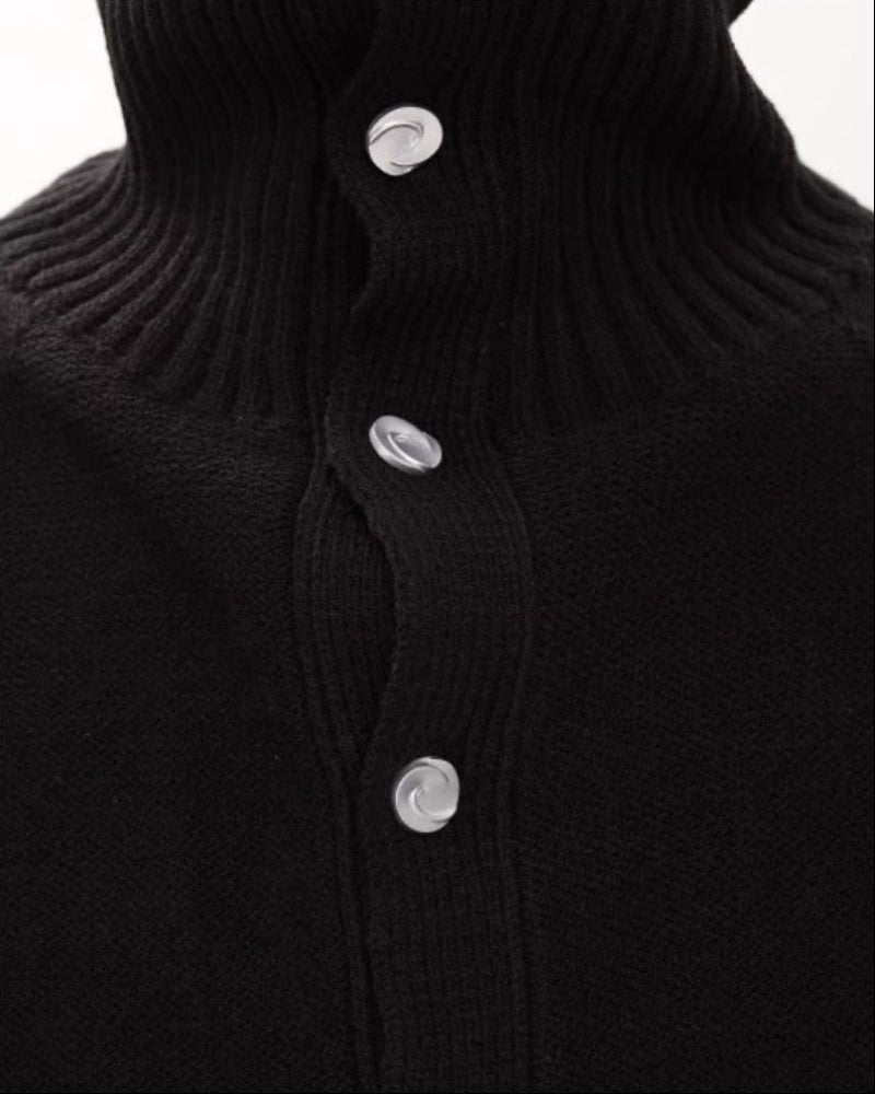 Dark Opium Style Button-Up Turtleneck Knit Sweater