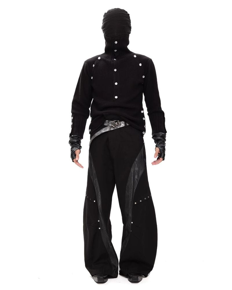 Dark Opium Style Button-Up Turtleneck Knit Sweater