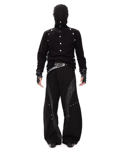 Dark Opium Style Button-Up Turtleneck Knit Sweater