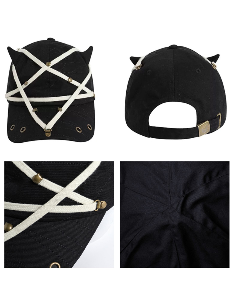 Dark Gothic Pentagram Washed Denim Baseball Cap