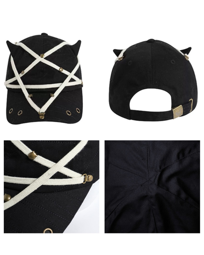 Dark Gothic Pentagram Washed Denim Baseball Cap