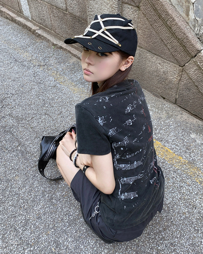 Dark Gothic Pentagram Washed Denim Baseball Cap