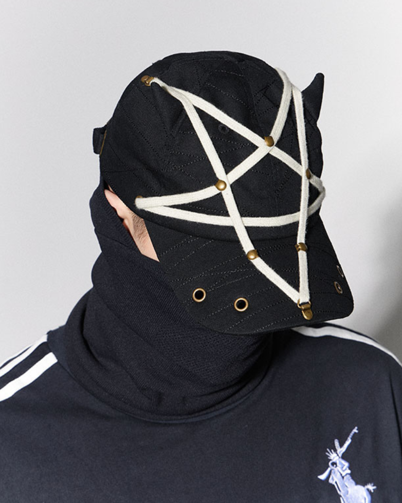 Dark Gothic Pentagram Washed Denim Baseball Cap