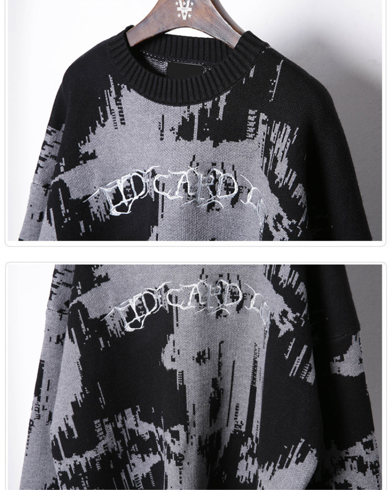 Streetwear Dark Splatter Printed Knit Sweater