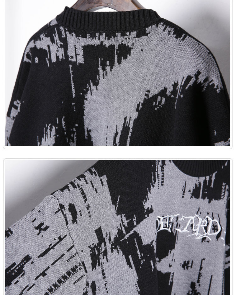 Streetwear Dark Splatter Printed Knit Sweater