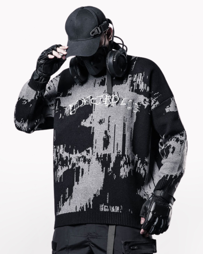 Streetwear Dark Splatter Printed Knit Sweater