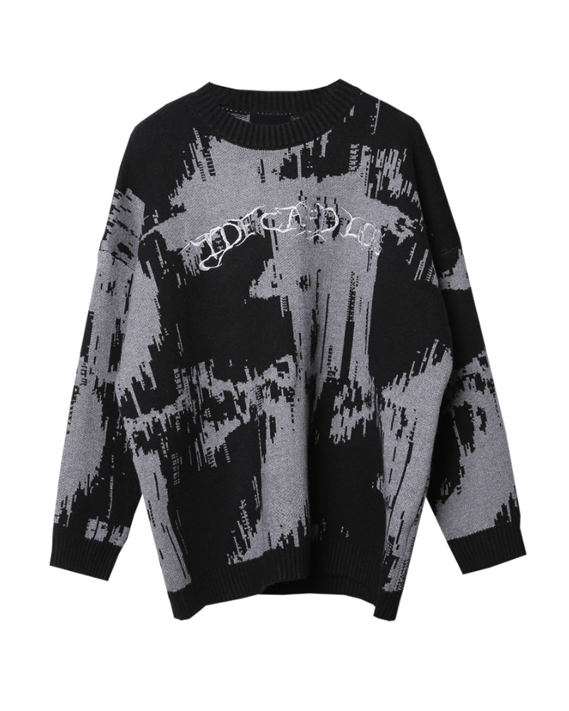 Streetwear Dark Splatter Printed Knit Sweater