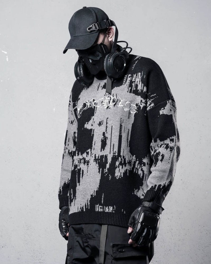 Streetwear Dark Splatter Printed Knit Sweater