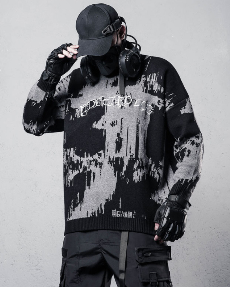 Streetwear Dark Splatter Printed Knit Sweater