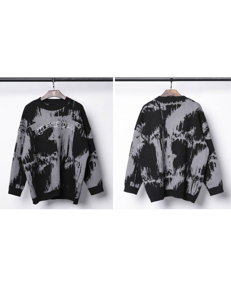 Streetwear Dark Splatter Printed Knit Sweater