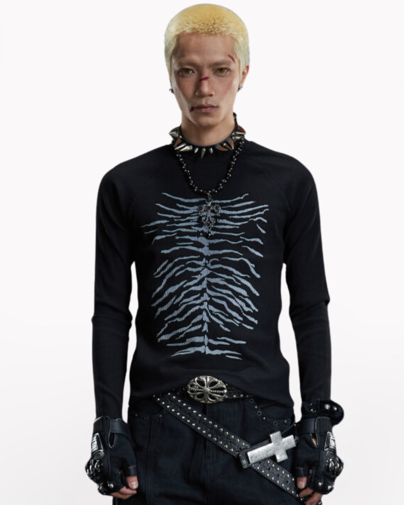 Dark Subculture Slim-Fit Crewneck Knit Sweatshirt