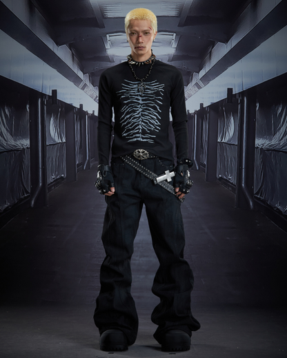 Dark Subculture Slim-Fit Crewneck Knit Sweatshirt