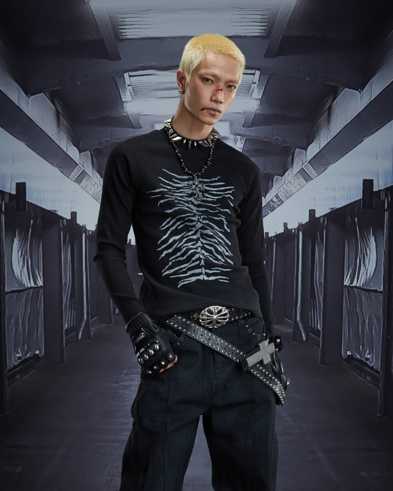 Dark Subculture Slim-Fit Crewneck Knit Sweatshirt