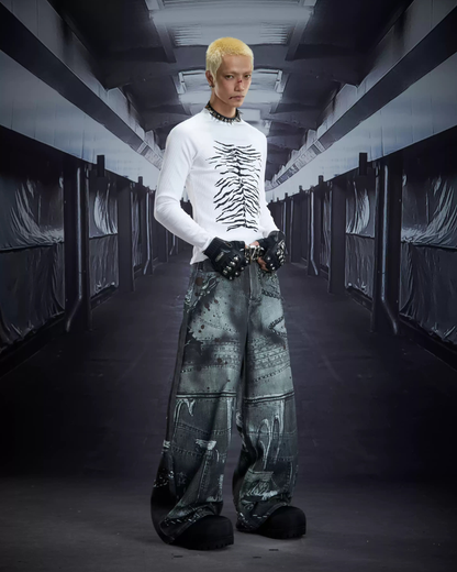 Dark Subculture Slim-Fit Crewneck Knit Sweatshirt