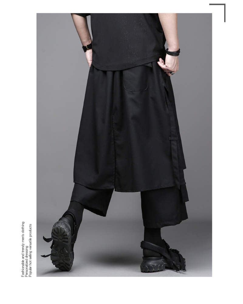 Dark Yamamoto Loose Faux-Layer Hakama Pants