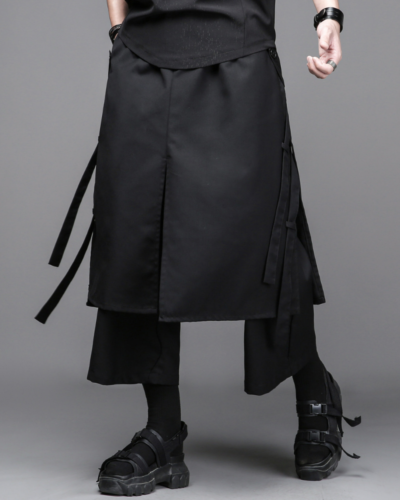Dark Yamamoto Loose Faux-Layer Hakama Pants