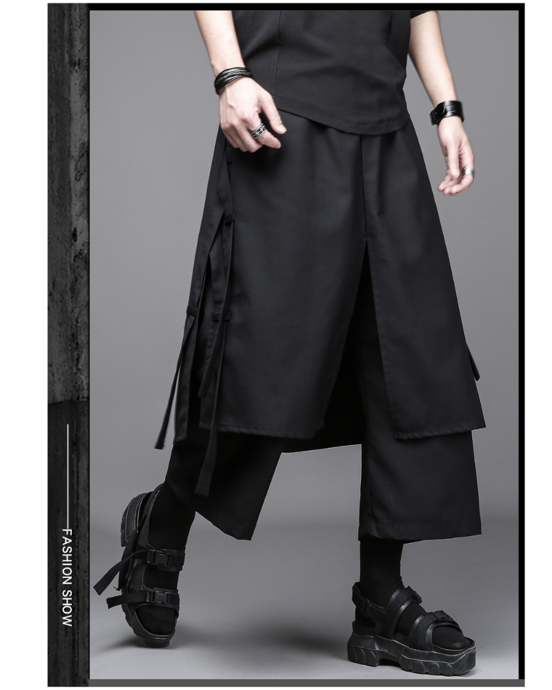 Dark Yamamoto Loose Faux-Layer Hakama Pants