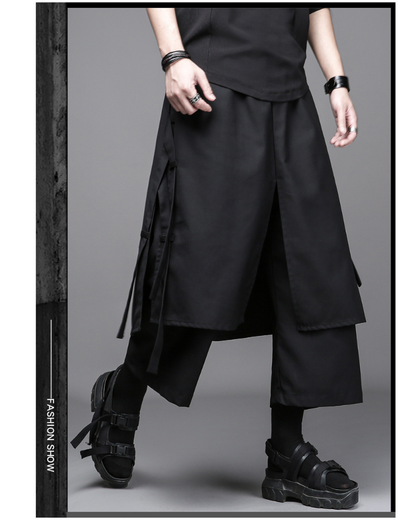 Dark Yamamoto Loose Faux-Layer Hakama Pants