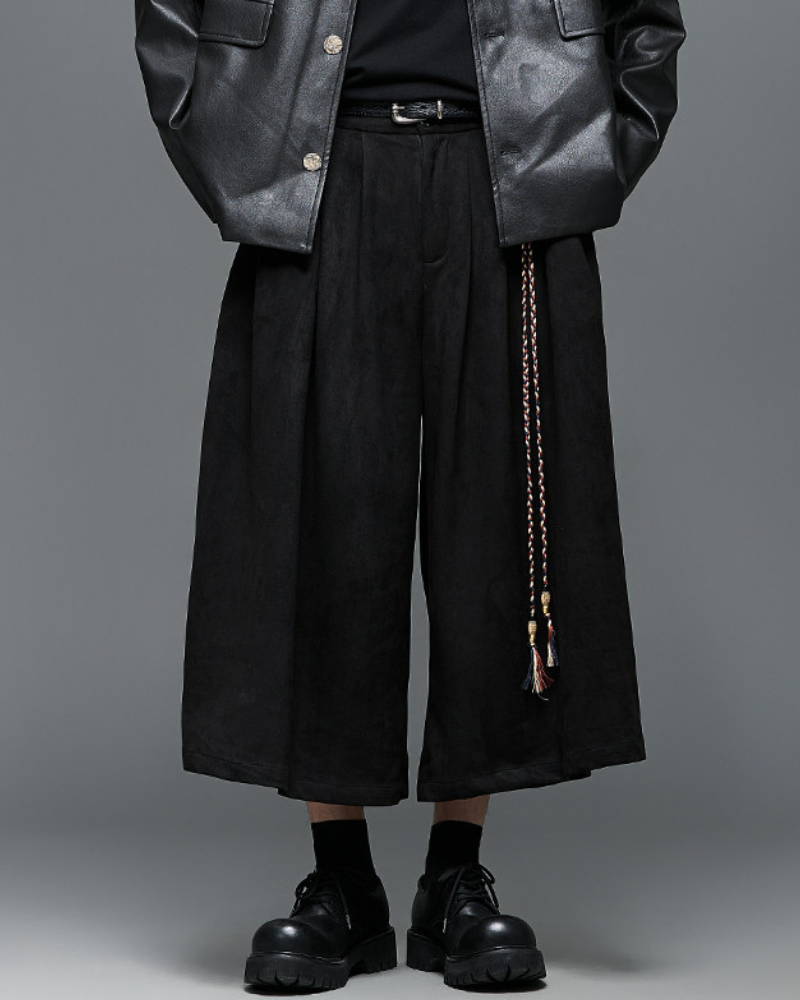 Modern Urban Edge Wide-leg Crop Hakama Pants
