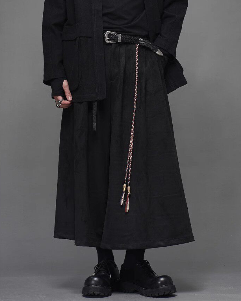 Modern Urban Edge Wide-leg Crop Hakama Pants