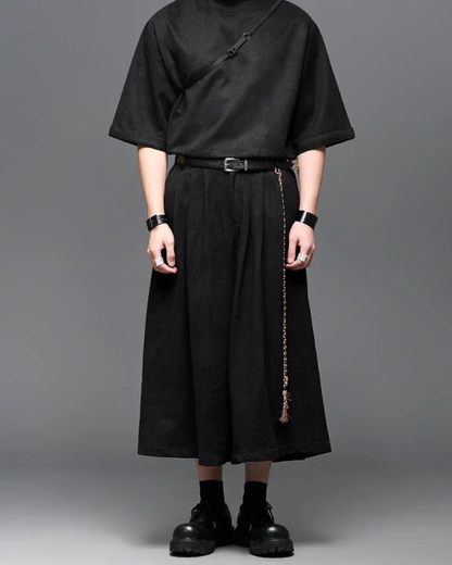 Modern Urban Edge Wide-leg Crop Hakama Pants
