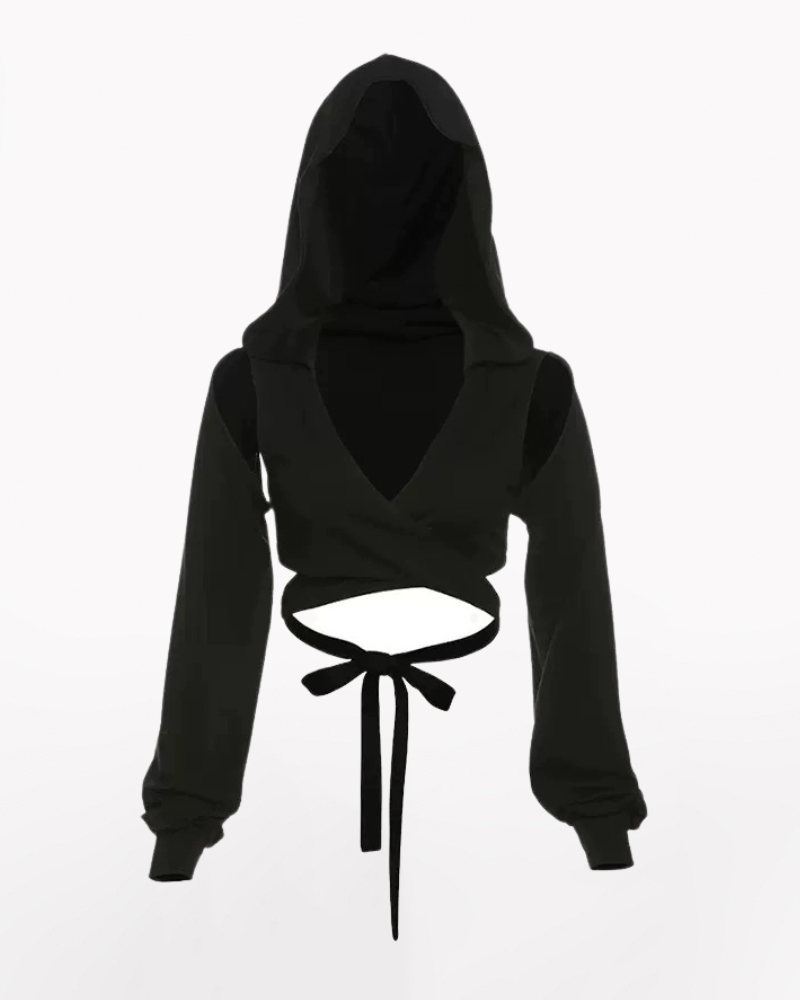 Darkwear Cross Tie Hood Blouse Crop Top