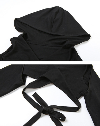 Darkwear Cross Tie Hood Blouse Crop Top