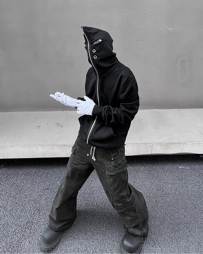 Opium Style Y2K Cut-Out Eye Full Zip Up Hoodie