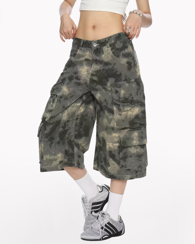 Denim Style Unisex Tie-Dye Cargo Shorts |  Camo Baggy Jorts