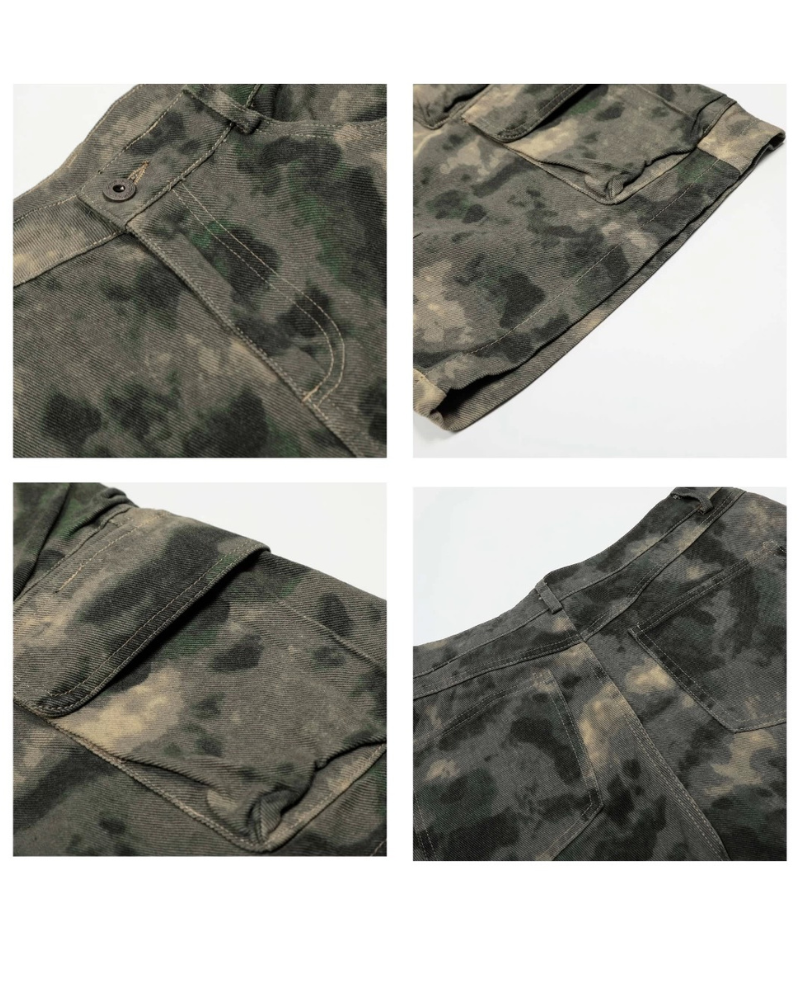 Denim Style Unisex Tie-Dye Cargo Shorts |  Camo Baggy Jorts