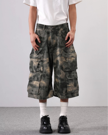 Denim Style Unisex Tie-Dye Cargo Shorts |  Camo Baggy Jorts