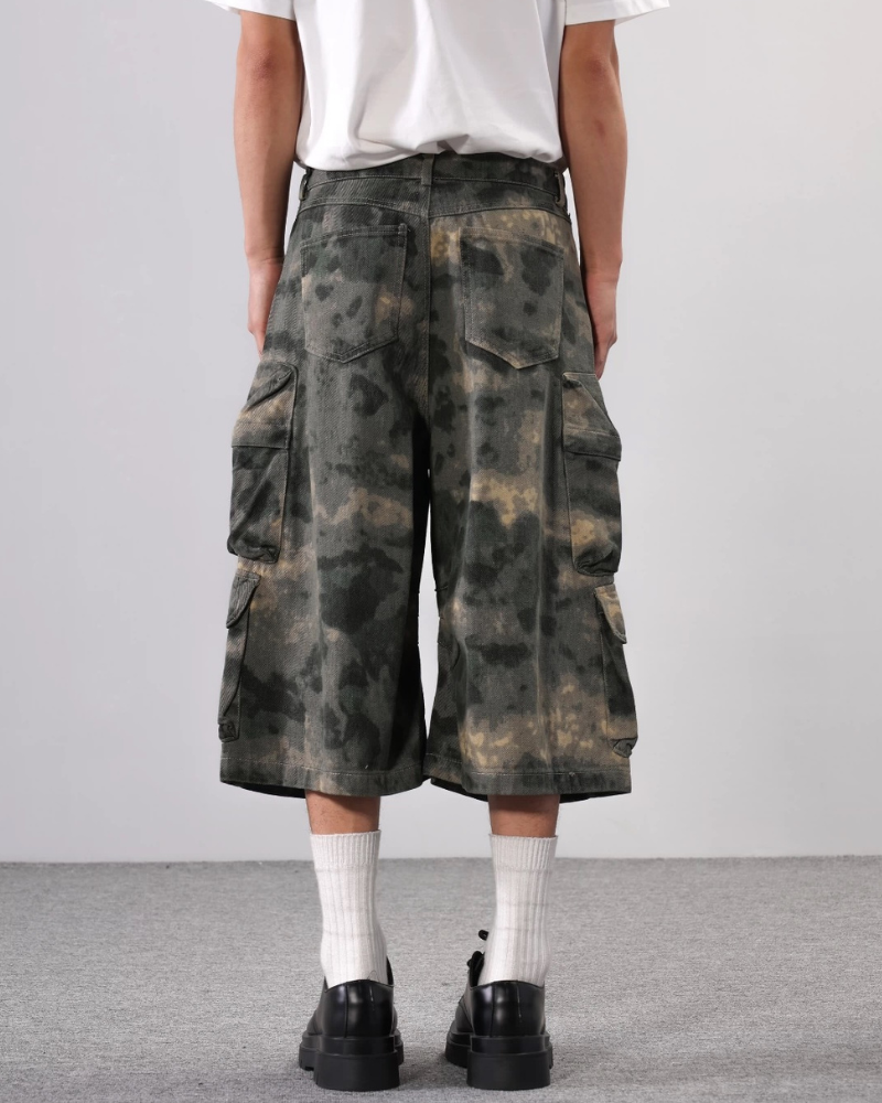 Denim Style Unisex Tie-Dye Cargo Shorts |  Camo Baggy Jorts