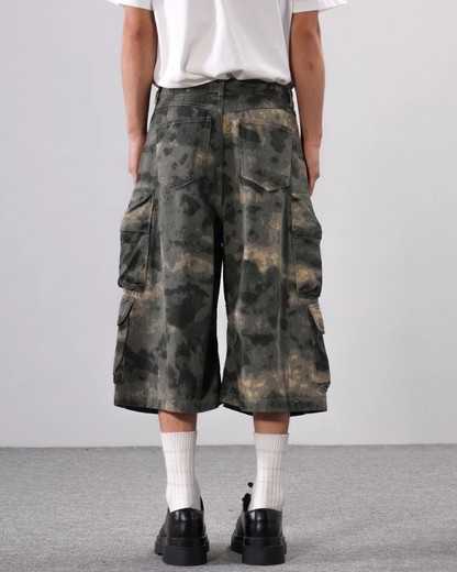 Denim Style Unisex Tie-Dye Cargo Shorts |  Camo Baggy Jorts
