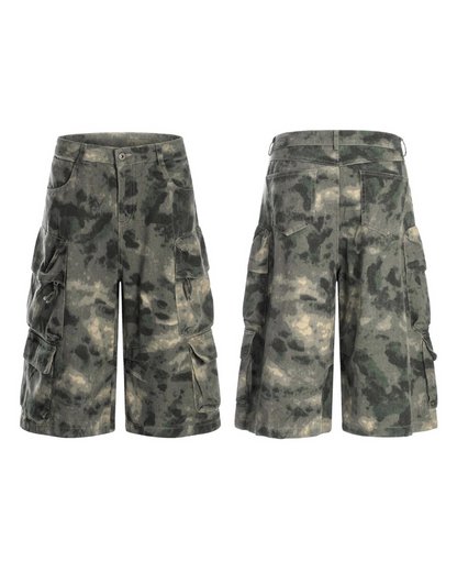 Denim Style Unisex Tie-Dye Cargo Shorts |  Camo Baggy Jorts