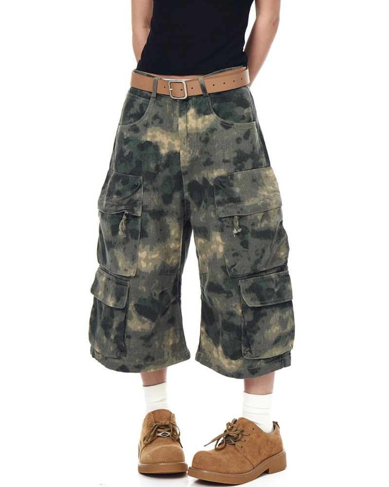 Denim Style Unisex Tie-Dye Cargo Shorts |  Camo Baggy Jorts